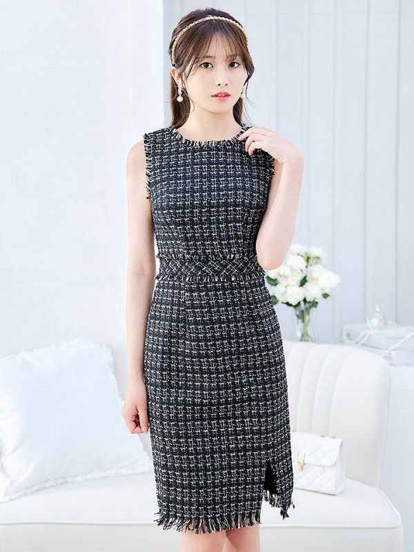 画像12: SALE!ノースリーブツイードドレス/スリット/胸元隠し/背中隠し/ミニドレス/キャバドレス/ワンピース【S-Lサイズ/9カラー】[OF03] 【YN】dzw