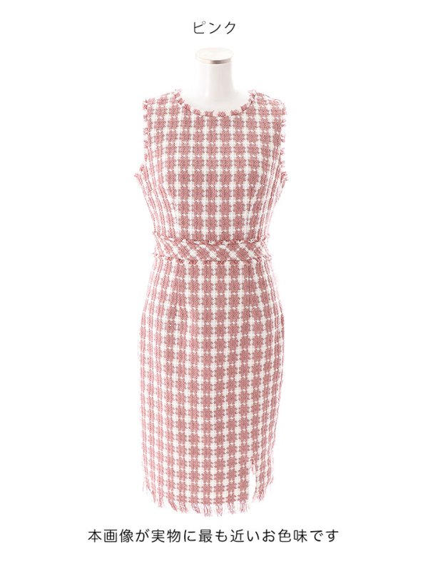 画像18: SALE!ツイードノースリーブワンピースドレス/チェック柄/ツイード/ノースリーブ/胸元隠し/背中隠し/ミディアム丈/タイト/キャバドレス/ミニドレス【S-Lサイズ/3カラー】[OF03] 【YN】dz