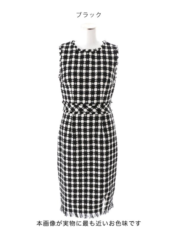 画像17: SALE!ツイードノースリーブワンピースドレス/チェック柄/ツイード/ノースリーブ/胸元隠し/背中隠し/ミディアム丈/タイト/キャバドレス/ミニドレス【S-Lサイズ/3カラー】[OF03] 【YN】dz