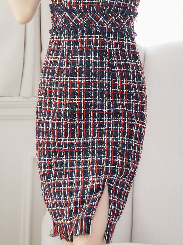 画像7: SALE!ツイードノースリーブワンピースドレス/チェック柄/ツイード/ノースリーブ/胸元隠し/背中隠し/ミディアム丈/タイト/キャバドレス/ミディアムドレス【S-Lサイズ/3カラー】[OF03] 【YN】dz