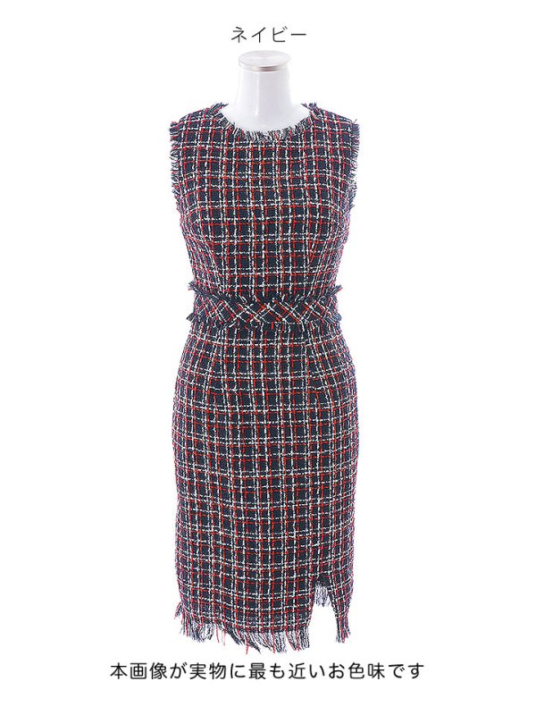 画像19: SALE!ツイードノースリーブワンピースドレス/チェック柄/ツイード/ノースリーブ/胸元隠し/背中隠し/ミディアム丈/タイト/キャバドレス/ミニドレス【S-Lサイズ/3カラー】[OF03] 【YN】dz