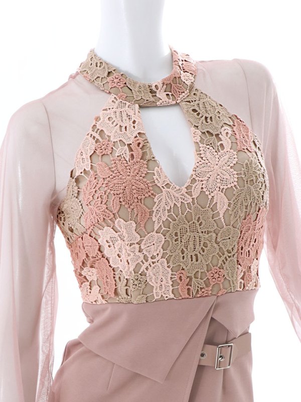 画像19: SALE!再入荷！刺繍レイヤードドレス/チュール/ベルト/ホルターネック/バストカット/谷間見せ/タイト/ミディアム丈/ミニドレス/キャバドレス【S-XLサイズ/1カラー】[HC02] 【YN】dzw