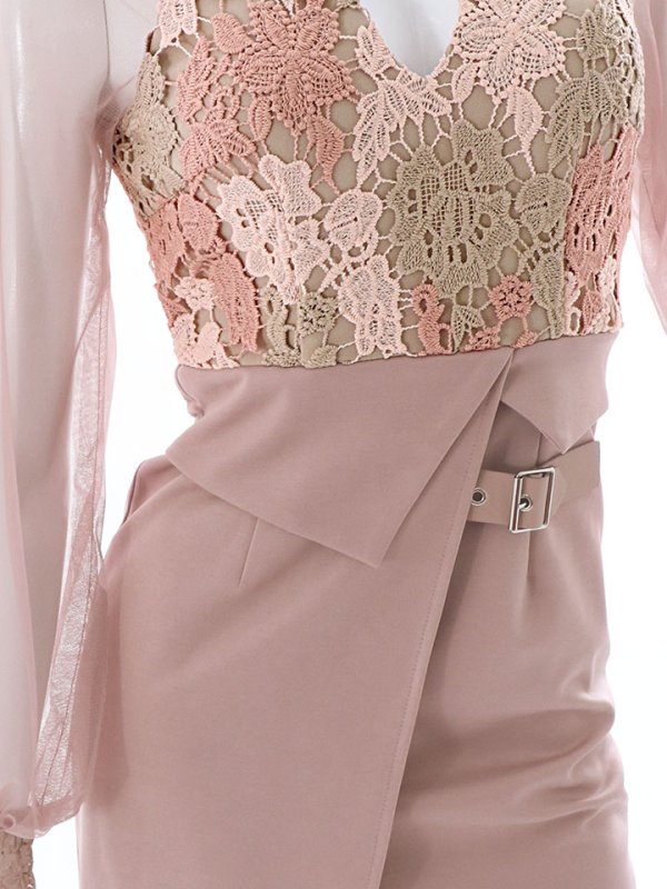 画像21: SALE!再入荷！刺繍レイヤードドレス/チュール/ベルト/ホルターネック/バストカット/谷間見せ/タイト/ミディアム丈/ミニドレス/キャバドレス【S-XLサイズ/1カラー】[HC02] 【YN】dzw