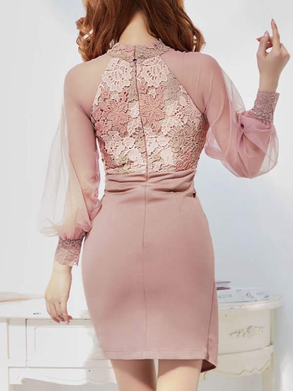 画像9: SALE!花柄刺繍レイヤードドレス/チュール/ベルト/ホルターネック/バストカット/谷間見せ/タイト/ミディアム丈/ミニドレス/キャバドレス【S-XLサイズ/1カラー】[HC02] 【YN】dzw