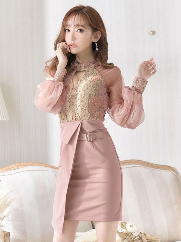 画像3: SALE!再入荷！刺繍レイヤードドレス/チュール/ベルト/ホルターネック/バストカット/谷間見せ/タイト/ミディアム丈/ミニドレス/キャバドレス【S-XLサイズ/1カラー】[HC02] 【YN】dzw