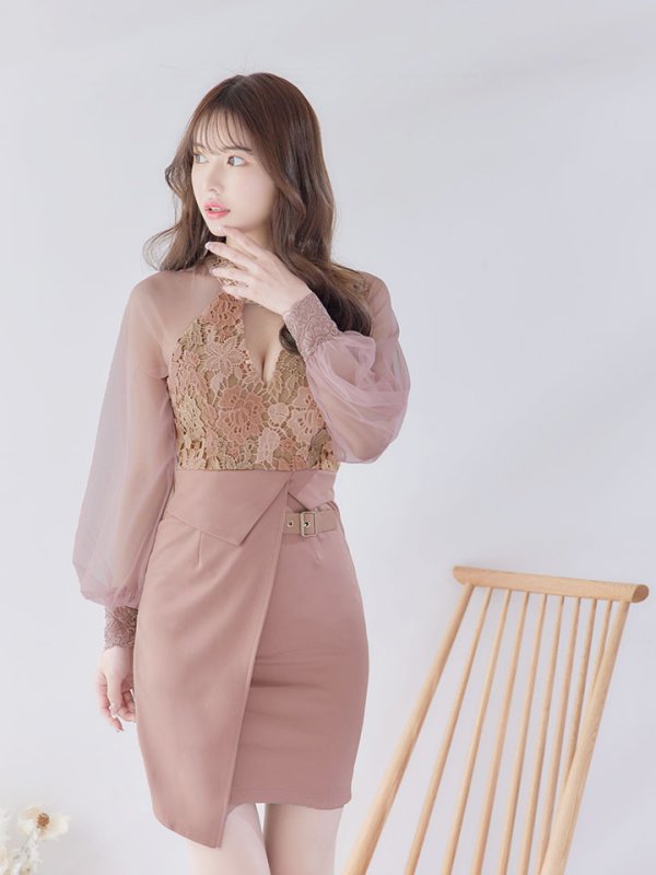 画像16: SALE!花柄刺繍レイヤードドレス/チュール/ベルト/ホルターネック/バストカット/谷間見せ/タイト/ミディアム丈/ミニドレス/キャバドレス【S-XLサイズ/1カラー】[HC02] 【YN】dzw