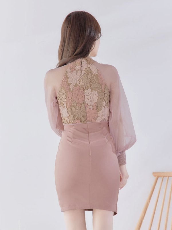 画像6: SALE!花柄刺繍レイヤードドレス/チュール/ベルト/ホルターネック/バストカット/谷間見せ/タイト/ミディアム丈/ミニドレス/キャバドレス【S-XLサイズ/1カラー】[HC02] 【YN】dzw