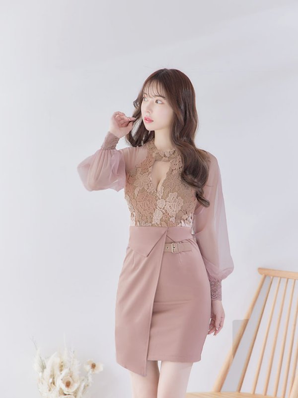 画像9: SALE!花柄刺繍レイヤードドレス/チュール/ベルト/ホルターネック/バストカット/谷間見せ/タイト/ミディアム丈/ミニドレス/キャバドレス【S-XLサイズ/1カラー】[HC02] 【YN】dzw