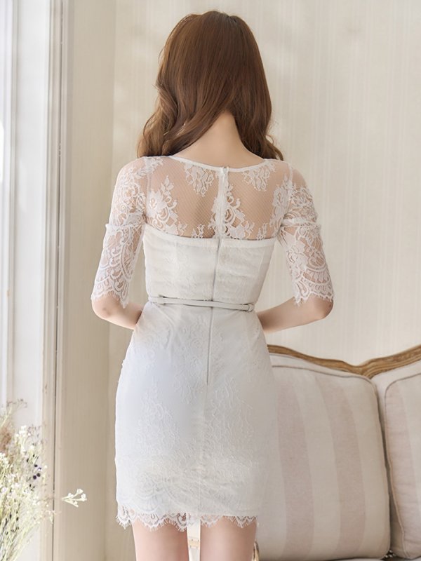 画像8: SALE!再入荷!総レース/ベルト/深Vカット/谷間魅せ/背中魅せ/ロングスリーブ/タイト/キャバドレス/ミニドレス【S-Lサイズ/3カラー】[HC02-U]【YN】