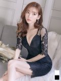 SALE!総レース/ベルト/深Vカット/谷間魅せ/背中魅せ/ロングスリーブ/タイト/キャバドレス/ミニドレス【S-Lサイズ/3カラー】[OF08-U]【YN】
