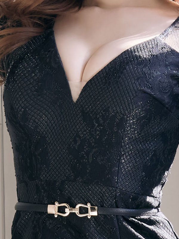 画像6: SALE!総レース/ベルト/深Vカット/谷間魅せ/背中魅せ/ロングスリーブ/タイト/キャバドレス/ミニドレス【S-Lサイズ/3カラー】[HC02-U]【YN】