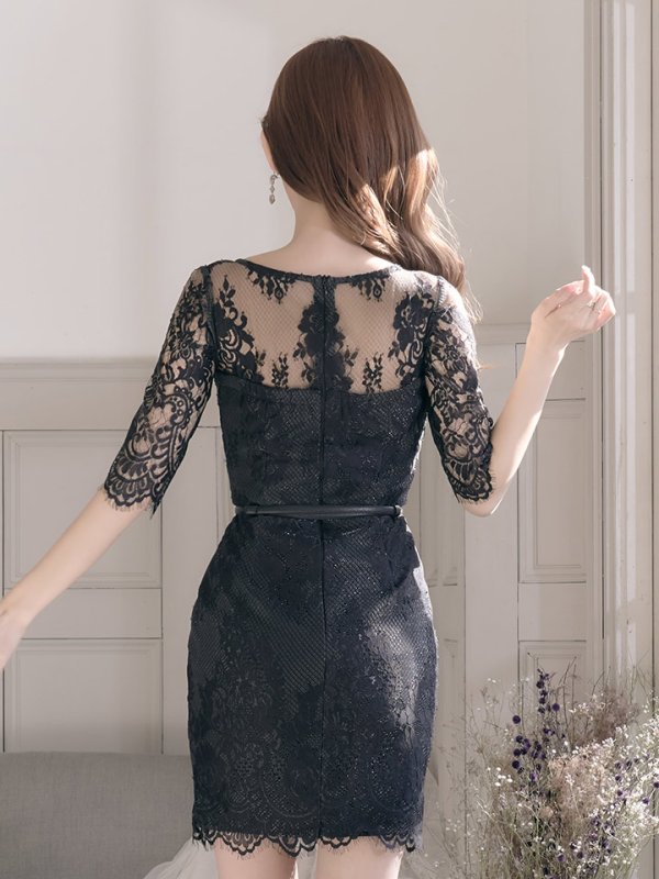 画像8: SALE!総レース/ベルト/深Vカット/谷間魅せ/背中魅せ/ロングスリーブ/タイト/キャバドレス/ミニドレス【S-Lサイズ/3カラー】[HC02-U]【YN】