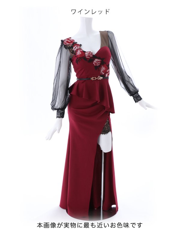 画像21: 新色登場!花柄刺繍ぺプラムロングドレス/チュール/レース/スリット/ベルト/谷間見せ/ロングドレス/キャバドレス【S-XLサイズ/4カラー】[HC02-X] 【YN】dzw