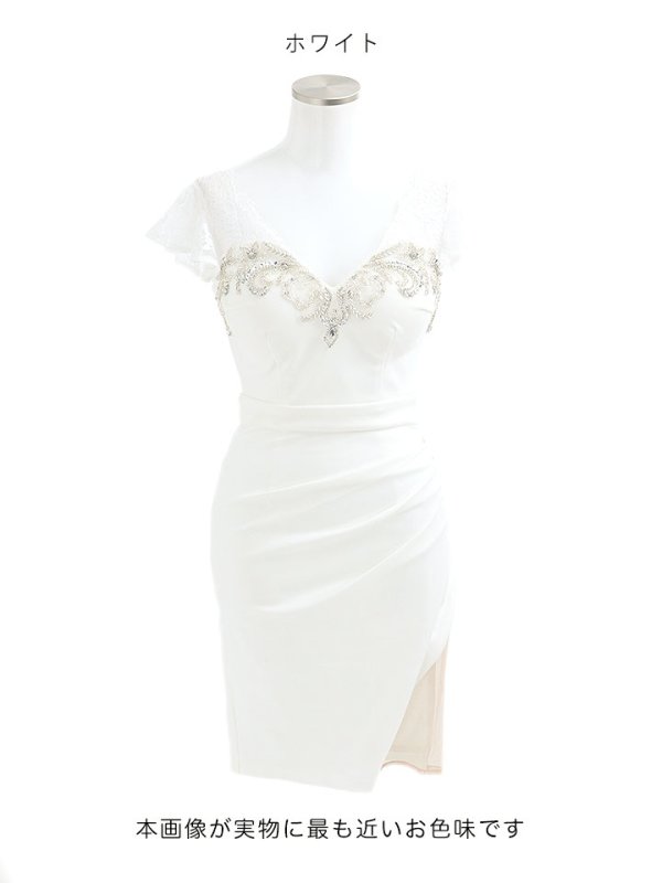 画像14: SALE!レースフリルスリーブ/胸元見せ/タックスカート/タイト/ビジュー/背中見せ/ミニドレス /キャバドレス【S-Lサイズ/3カラー】[OF03-U] 【YN】dzk