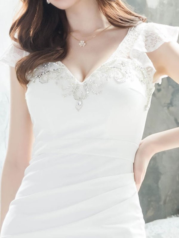 画像6: SALE!レースフリルスリーブ/胸元見せ/タックスカート/タイト/ビジュー/背中見せ/ミニドレス /キャバドレス【S-Lサイズ/3カラー】[OF03-U] 【YN】dzk