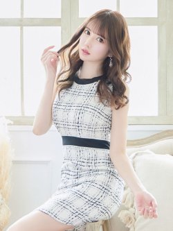 SALE!ブラックツイードノースリーブドレス/チェック柄/キャバドレス/ワンピース/ミニドレス【YN】【S-Lサイズ/1カラー】[OF03-X]