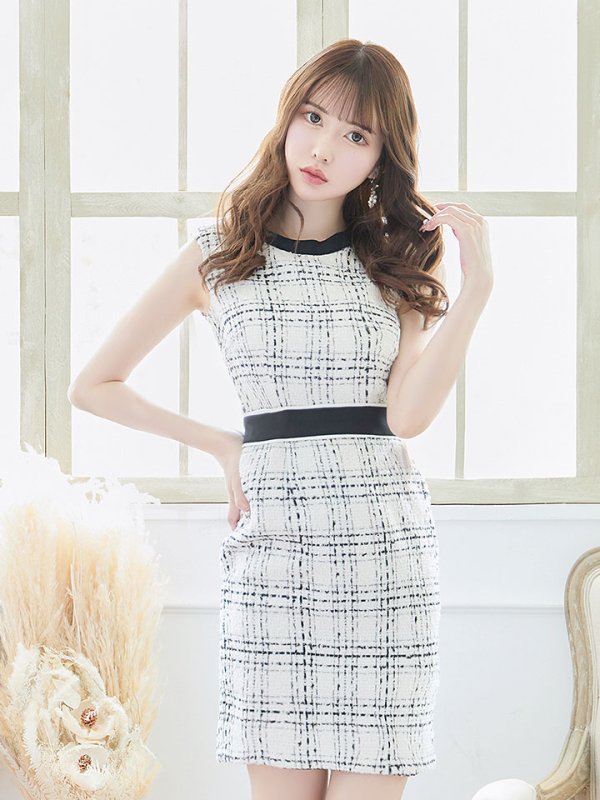 画像3: SALE!ブラックツイードノースリーブドレス/チェック柄/キャバドレス/ワンピース/ミニドレス【YN】【S-Lサイズ/1カラー】[OF03-X]