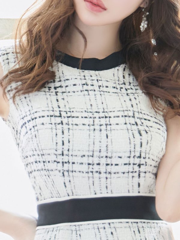 画像4: SALE!ブラックツイードノースリーブドレス/チェック柄/キャバドレス/ワンピース/ミニドレス【YN】【S-Lサイズ/1カラー】[OF03-X]