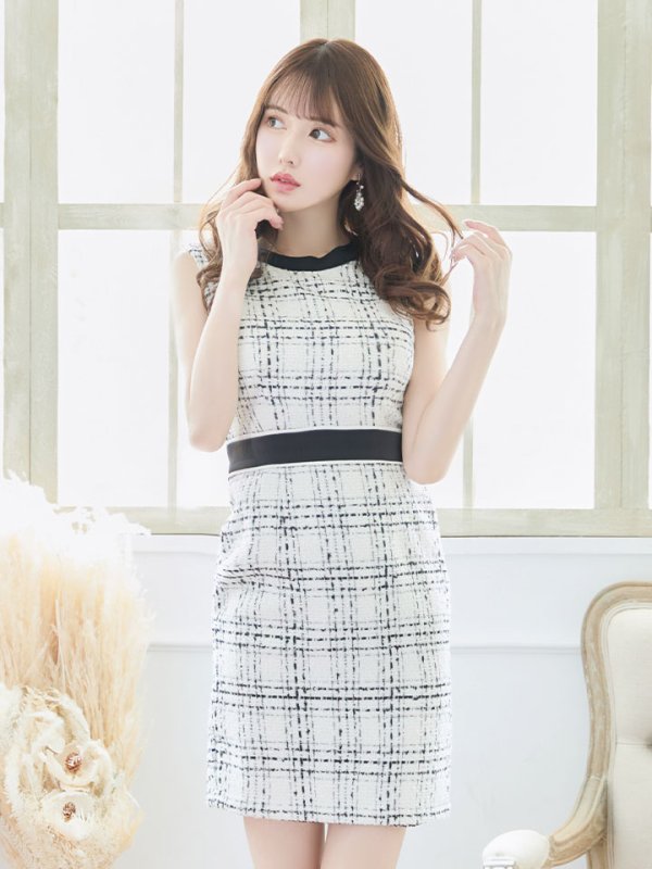 画像8: SALE!ブラックツイードノースリーブドレス/チェック柄/キャバドレス/ワンピース/ミニドレス【YN】【S-Lサイズ/1カラー】[OF03-X]