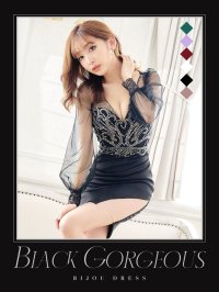 SALE!ビジュー刺繍チュール袖ドレス/レース/チュール/ビジュー/透け/ゴージャス/谷間見せ/キャバドレス/ミニドレス【S-Lサイズ/6カラー】[OF03-X] 【YN】dzw