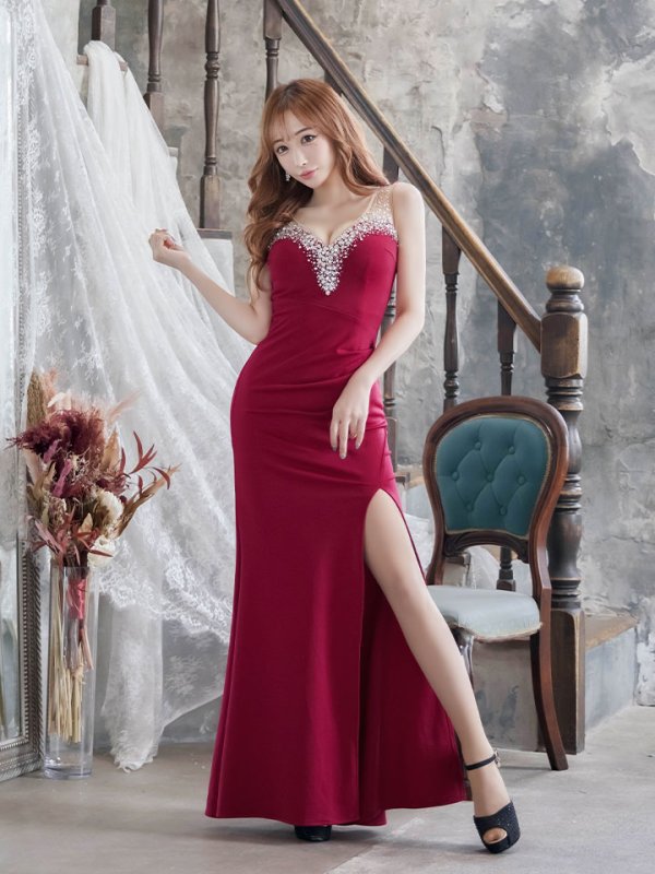 画像9: SALE!ビジューロングドレス/スリッド/ノースリーブ/谷間見せ/タイト/ロングドレス/キャバドレス 【S-Lサイズ/6カラー】[HC02-X] 【YN】dzw