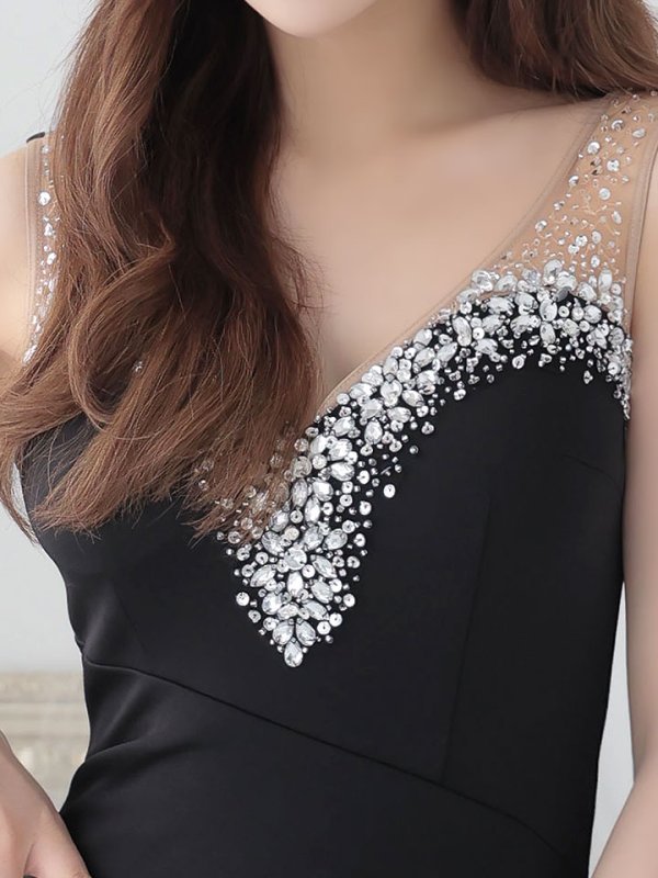 画像5: SALE!ビジューロングドレス/スリッド/ノースリーブ/谷間見せ/タイト/ロングドレス/キャバドレス 【S-Lサイズ/2カラー】[OF03-X] 【YN】dzw