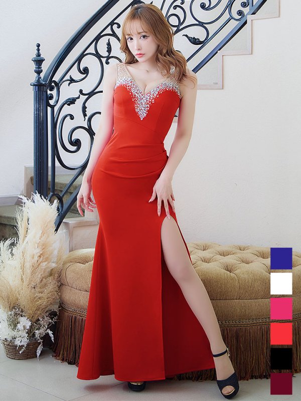 画像8: SALE!ビジューロングドレス/スリッド/ノースリーブ/谷間見せ/タイト/ロングドレス/キャバドレス 【S-Lサイズ/6カラー】[HC02-X] 【YN】dzw