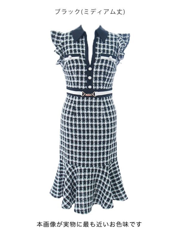 画像20: SALE!選べるスカート丈ドレス/ツイード/リボン/飾りベルト/背中見せ/ミディアムドレス/キャバドレス【S-Lサイズ/2カラー】[OF03] 【YN】dzw