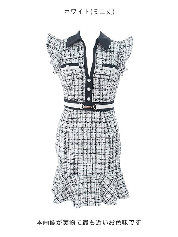 画像17: SALE!選べるスカート丈ドレス/ツイード/リボン/飾りベルト/背中見せ/ミディアムドレス/キャバドレス【S-Lサイズ/2カラー】[OF03] 【YN】dzw