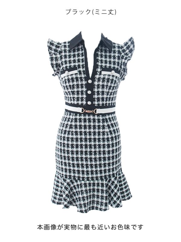 画像18: SALE!選べるスカート丈ドレス/ツイード/リボン/飾りベルト/背中見せ/ミディアムドレス/キャバドレス【S-Lサイズ/2カラー】[OF03] 【YN】dzw