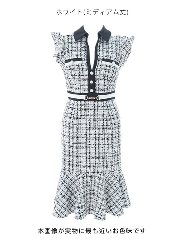 画像19: SALE!選べるスカート丈ドレス/ツイード/リボン/飾りベルト/背中見せ/ミディアムドレス/キャバドレス【S-Lサイズ/2カラー】[OF03] 【YN】dzw