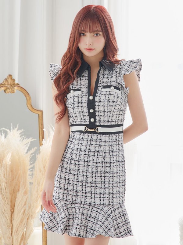 画像7: SALE!選べるスカート丈ドレス/ツイード/リボン/飾りベルト/背中見せ/ミディアムドレス/キャバドレス【S-Lサイズ/2カラー】[OF03] 【YN】dzw