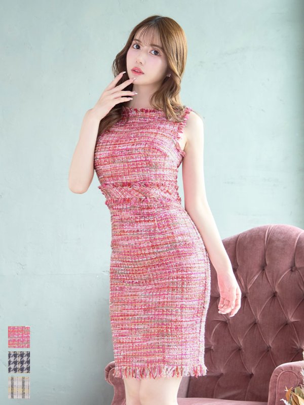 画像3: 【スプリングセール！】SALE!ノースリーブツイードドレス/胸元隠し/背中隠し/ミニドレス/キャバドレス/ワンピース【S-Lサイズ/3カラー】[OF03] [YN]