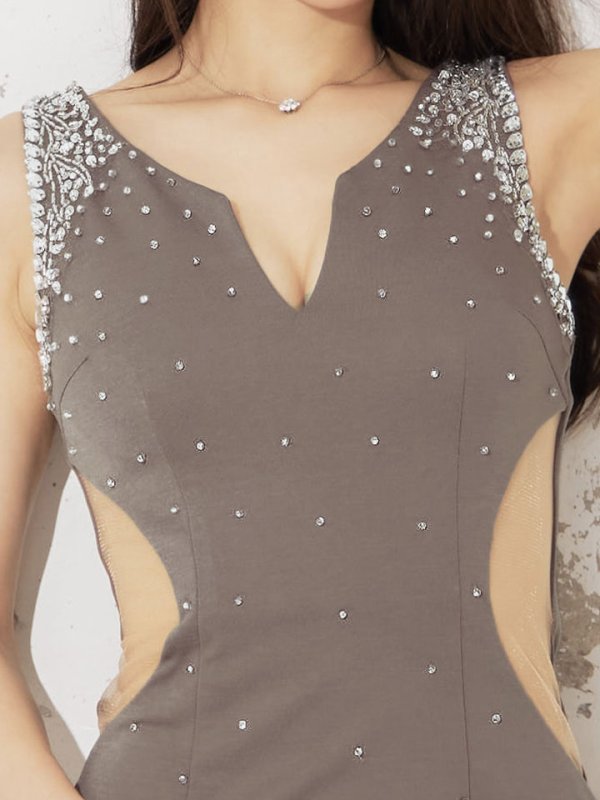 画像5: SALE!ビジューサイドシアーノースリーブドレス/ファスナー/ノースリーブ/透け/無地/ストレッチ/サイドシアー/谷間見せ/タイト/ミニドレス/キャバドレス【S-Mサイズ/2カラー】[HC02-U] 【YN】dzw