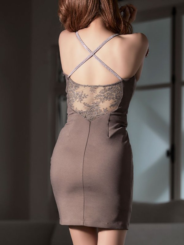 画像8: SALE!ワンカラーバックレースミニドレス/無地/ノースリーブ/キャミソール/ビジュー/レース/スリット/谷間見せ/背中見せ/タイト/ミニドレス/キャバドレス【S-Lサイズ/3カラー】[HC02] 【YN】dzj