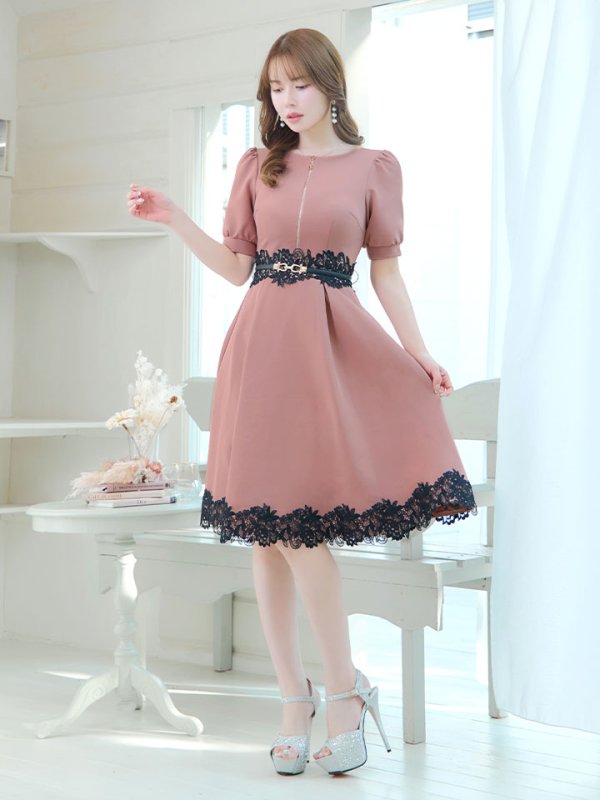 画像9: SALE!【sifeel/シフィール】Aラインワンピースドレス/フレアー/ジップアップ/刺繍レース/ベルト/谷間隠し/背中隠し/ミディアムドレス/キャバドレス/パッド無し【S-XLサイズ/3カラー】[OF03-X] 【YN】dzw