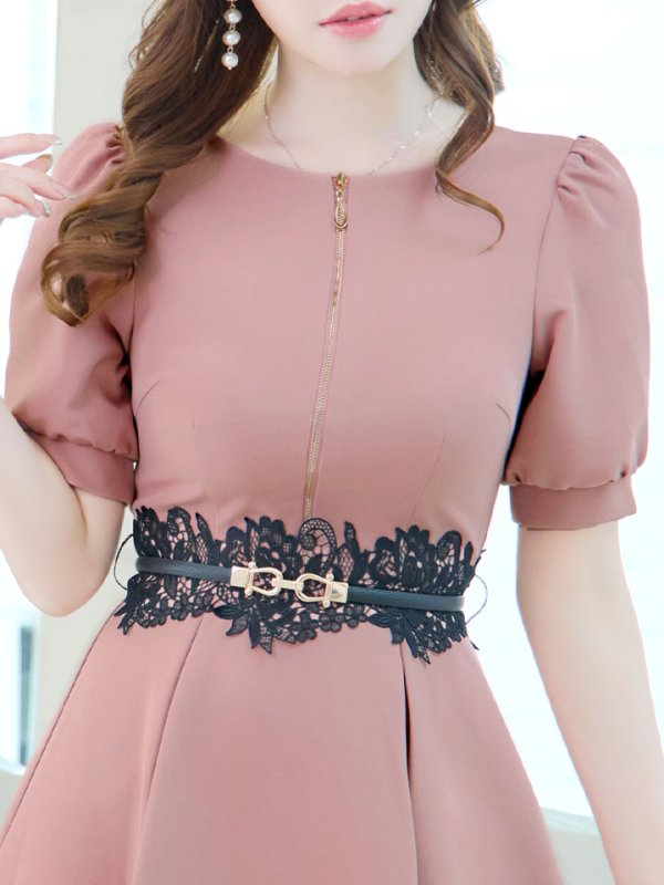 画像15: SALE!【sifeel/シフィール】Aラインワンピースドレス/フレアー/ジップアップ/刺繍レース/ベルト/谷間隠し/背中隠し/ミディアムドレス/キャバドレス/パッド無し【S-XLサイズ/3カラー】[OF03-X] 【YN】dzw