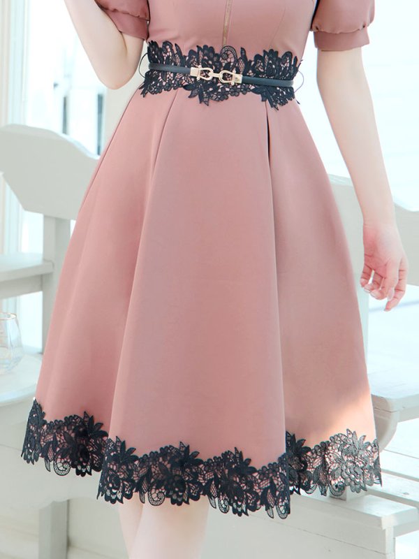 画像16: SALE!【sifeel/シフィール】Aラインワンピースドレス/フレアー/ジップアップ/刺繍レース/ベルト/谷間隠し/背中隠し/ミディアムドレス/キャバドレス/パッド無し【S-XLサイズ/3カラー】[OF03-X] 【YN】dzw