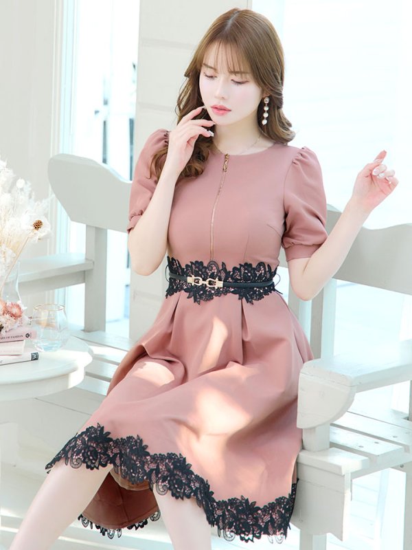 画像6: SALE!【sifeel/シフィール】Aラインワンピースドレス/フレアー/ジップアップ/刺繍レース/ベルト/谷間隠し/背中隠し/ミディアムドレス/キャバドレス/パッド無し【S-XLサイズ/3カラー】[OF03-X] 【YN】dzw