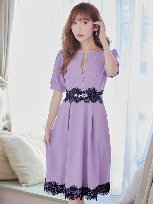 画像12: SALE!【sifeel/シフィール】Aラインワンピースドレス/フレアー/ジップアップ/刺繍レース/ベルト/谷間隠し/背中隠し/ミディアムドレス/キャバドレス/パッド無し【S-XLサイズ/3カラー】[OF03-X] 【YN】dzw