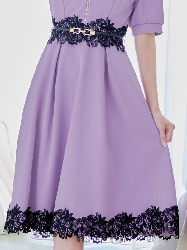 画像12: SALE!【sifeel/シフィール】Aラインワンピースドレス/フレアー/ジップアップ/刺繍レース/ベルト/谷間隠し/背中隠し/ミディアムドレス/キャバドレス/パッド無し【S-XLサイズ/3カラー】[OF03-X] 【YN】dzw