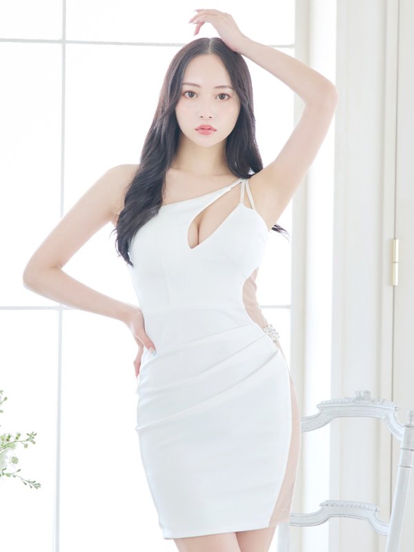 画像5: SALE!ビジュー/胸元見せ/タイト/サイドシアー/上品/セクシー/ストレッチ/無地/キャバドレス/ミニドレス【S-Lサイズ/2カラー】[[OF03-X] 【YN】dzj