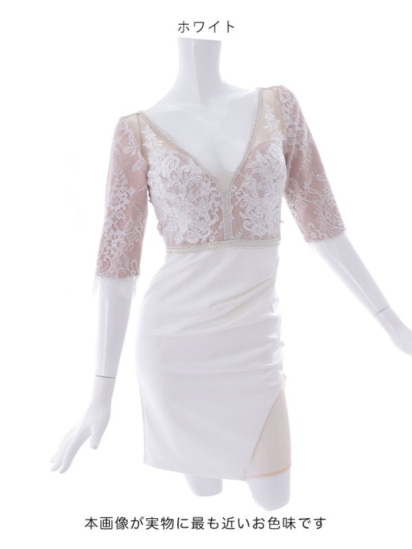 画像11: SALE!刺繍レースドレス/シアー/半袖/谷間見せ/背中見せ/タトゥー隠し/ミニドレス/キャバドレス 【S-XLサイズ/1カラー】[HC02-U] 【YN】dzw