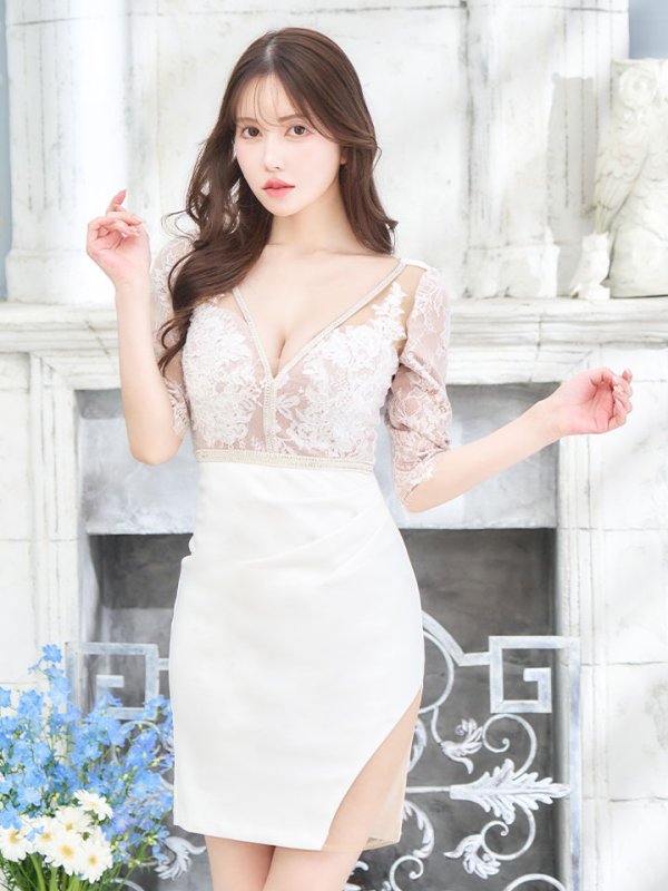 画像9: SALE!刺繍レースドレス/シアー/半袖/谷間見せ/背中見せ/タトゥー隠し/ミニドレス/キャバドレス 【S-XLサイズ/1カラー】[HC02-U] 【YN】dzw