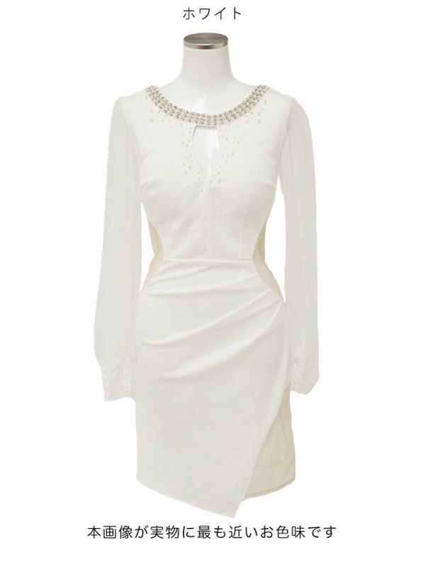 画像18: SALE!チュールスリーブドレス/ビジュー/谷間見せ/ミニドレス/キャバドレス【S-XLサイズ/2カラー】[OF03-X]【YN】dzw