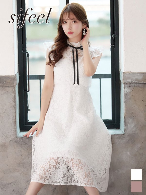 画像2: SALE!【sifeel/シフィール】花柄総レースワンピースドレス/リボン/レース/透け/胸元隠し/背中隠し/ワンピース/フレアー/ミディアムドレス/キャバドレス【S-Lサイズ/2カラー】[OF08] 【YN】dzw