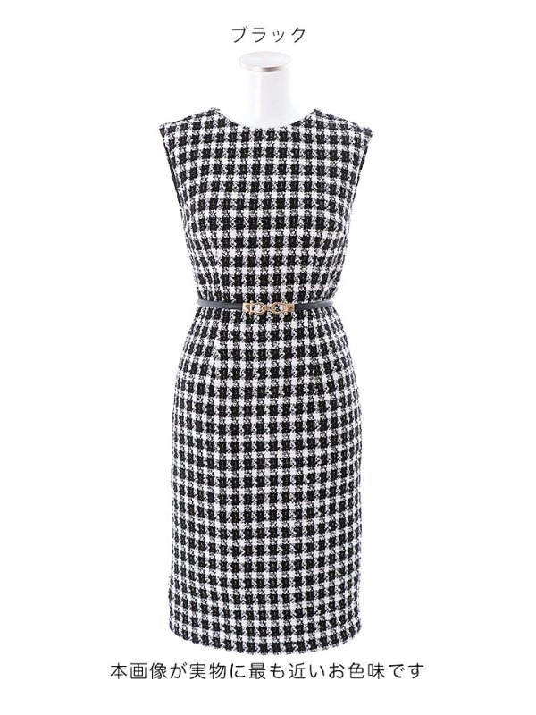 画像9: 【ポッキリセール！】SALE!ノースリーブツイード柄ミディアムドレス/ツイード/ベルト/胸元隠し/背中隠し/タイト/キャバドレス/ミニドレス【S-Lサイズ/1カラー】[HC02X] 【YN】dzj