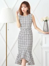 SALE!チェックツイードマーメイドドレス/フリンジ/マーメイド/タイト/ノースリーブ/谷間隠し/背中隠し/ミディアム丈/キャバドレス/ワンピース【S-Lサイズ/1カラー】[OF08-X] 【YN】dzw