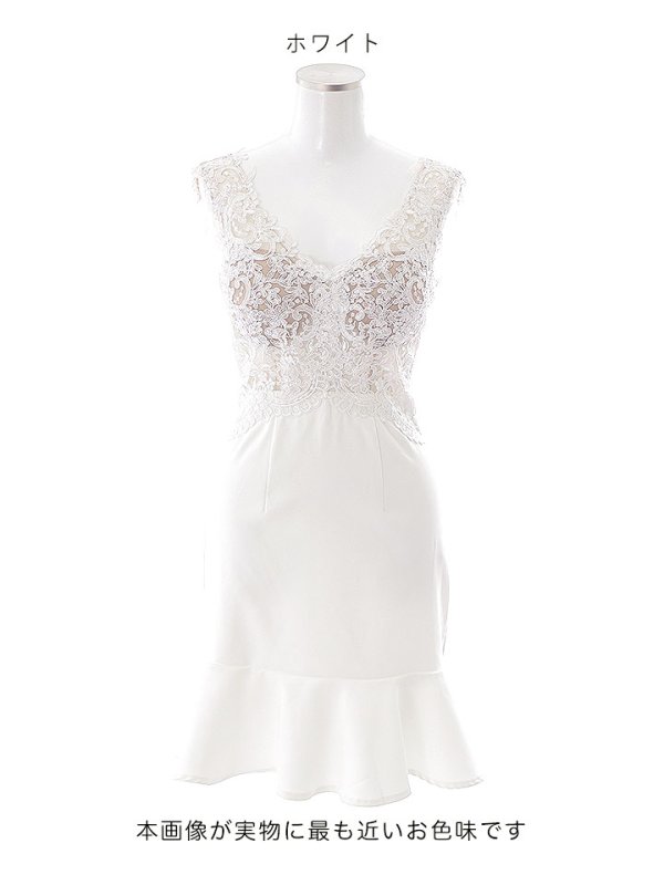 画像13: 【送料無料！】ヌーディーホワイト刺繍レースドレス/ノースリーブ/花柄刺繍/スパンコール/谷間見せ/タイト/マーメイド/ミニドレス/キャバドレス 【XS-Mサイズ/1カラー】[HC02-U] 【YN】dzw
