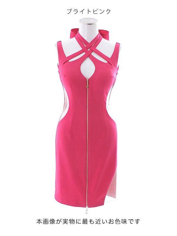 画像14: SALE!ホルタークロスネックワンカラードレス/フロントファスナー/バックリボン/カットアウト/ノースリーブ/無地/ストレッチ/サイドシアー/谷間見せ/タイト/ミニドレス/キャバドレス【S-Mサイズ/2カラー】[HC02] 【YN】dzw